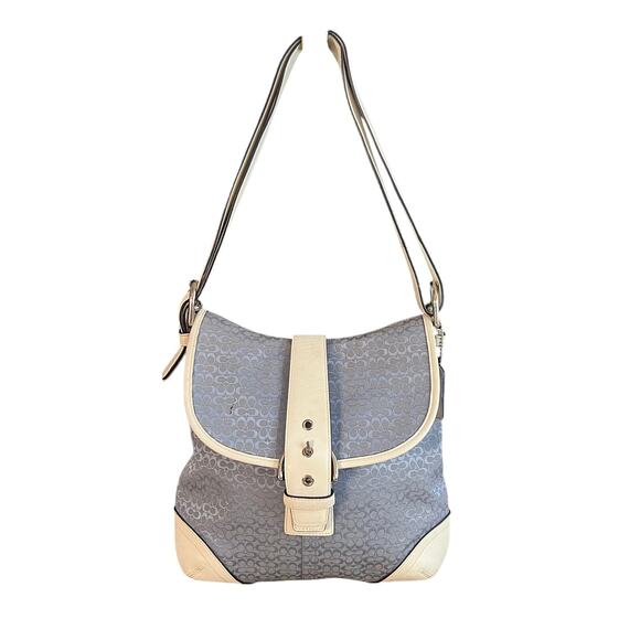 Coach Soho Signature Shoulder Bag Style 6376 J3K Blue Jacquard White Leather - Picture 1 of 16